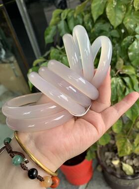 包邮精品粉色无暇天然玛瑙玉髓手镯玉镯子冰透玉镯子细正圈手环