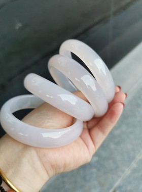 包邮天然白月光玛瑙中宽细条手镯玉髓玉石女士手环54555658606268