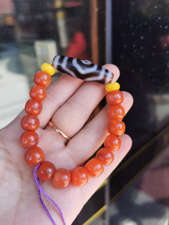 包邮天然四川凉山南红樱桃红老型珠单圈天珠手链玛瑙玉石男女手串