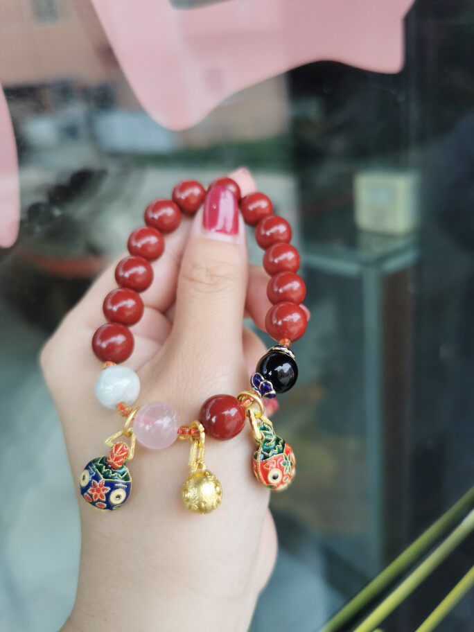 包邮/天然红朱砂80%单圈圆珠手链/10毫米女士吞金兽沙金手串