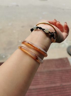 包邮/天然粉嫩水墨丹青玛瑙手镯/叮当对镯玉髓手环55毫米