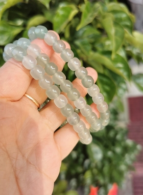 包邮老型珠高冰透远山黛晴水绿玛瑙手链油青色玉髓单圈三圈手串7