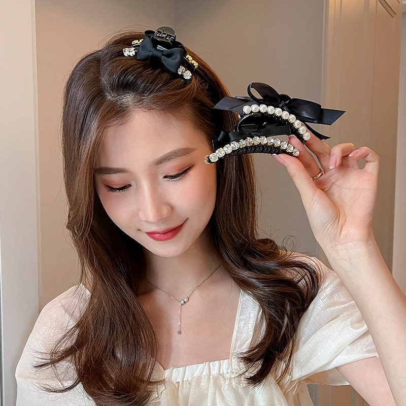 珍珠水钻刘海夹抓夹女夏季发卡小夹子头饰小香风蝴蝶结发夹鲨鱼夹