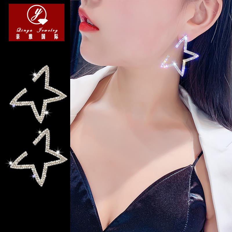 925银针满钻五角星欧美风耳环