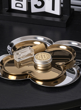 新款北欧风四叶草不锈钢托盘居家日用首饰香水轻奢收纳盘桌面