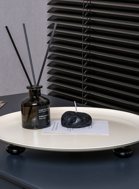 ins风木脚金属托盘客厅桌面玄关收纳盘香薰摆件置物盘圆形装饰盘