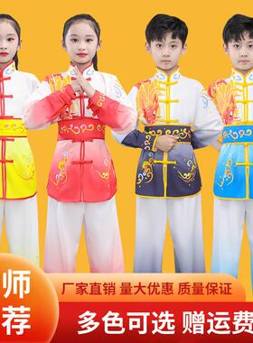 送扇子儿童六一武校表演服中国风男女童功夫武术训练比赛打鼓刺绣