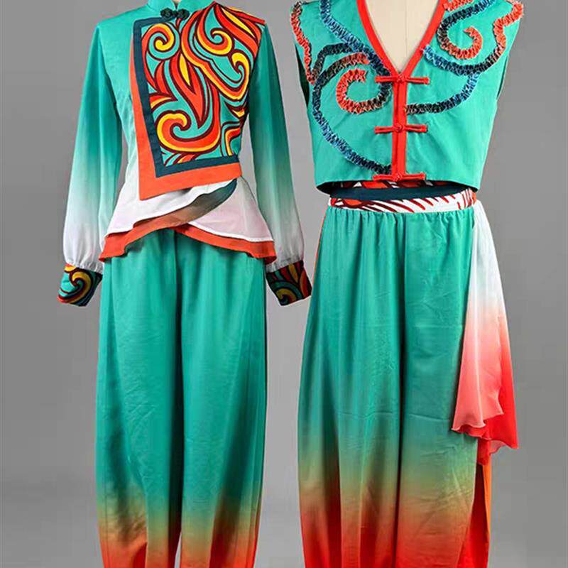 新款打鼓舞蹈演出服花灯鼓古典舞秧歌服男女民族中国风扇子舞服装