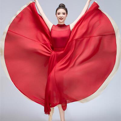 光亮舞蹈双层成人古典舞蹈服儿童服舞蹈裙大摆裙红色扇子舞演出服