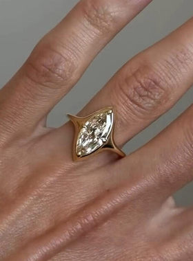 中古极简风爆闪马眼锆石戒指小众复古个性百搭金色食指戒包邮