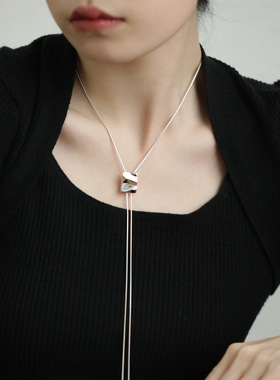 蛇骨肌理锡纸方块抽拉项链