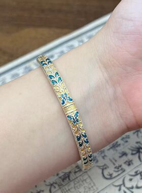 描金珐琅蝴蝶推拉手镯女本命年送女友妈妈生日礼物手镯子包邮