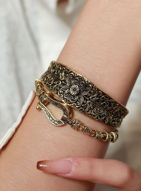 高定垂丝海棠唐草纹十字花手镯