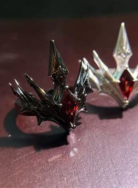 新品异形不规则皇冠戒指个性永恩动漫游戏暗黑风开口戒指包邮