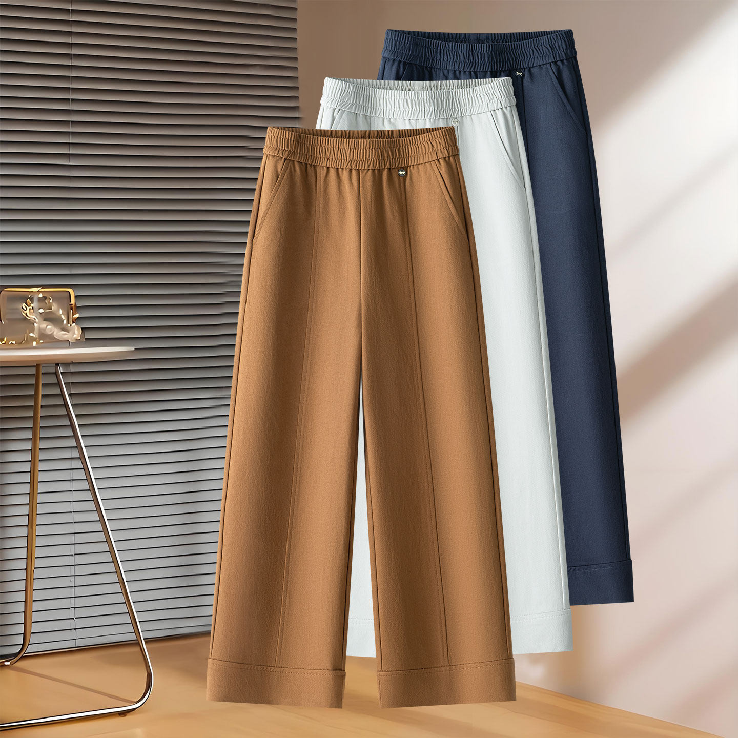 高腰阔腿裤女宽松显瘦九分裤百搭休闲裤松紧腰,女装/女士精品,大码裤装,淘宝优惠券,粉丝福利购,淘宝优惠卷