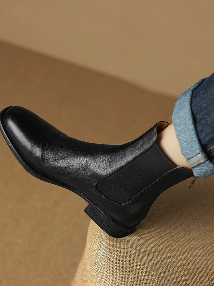 法式覆古瘦瘦靴女2025春秋新款真皮后拉炼马丁靴英伦风切尔西短靴