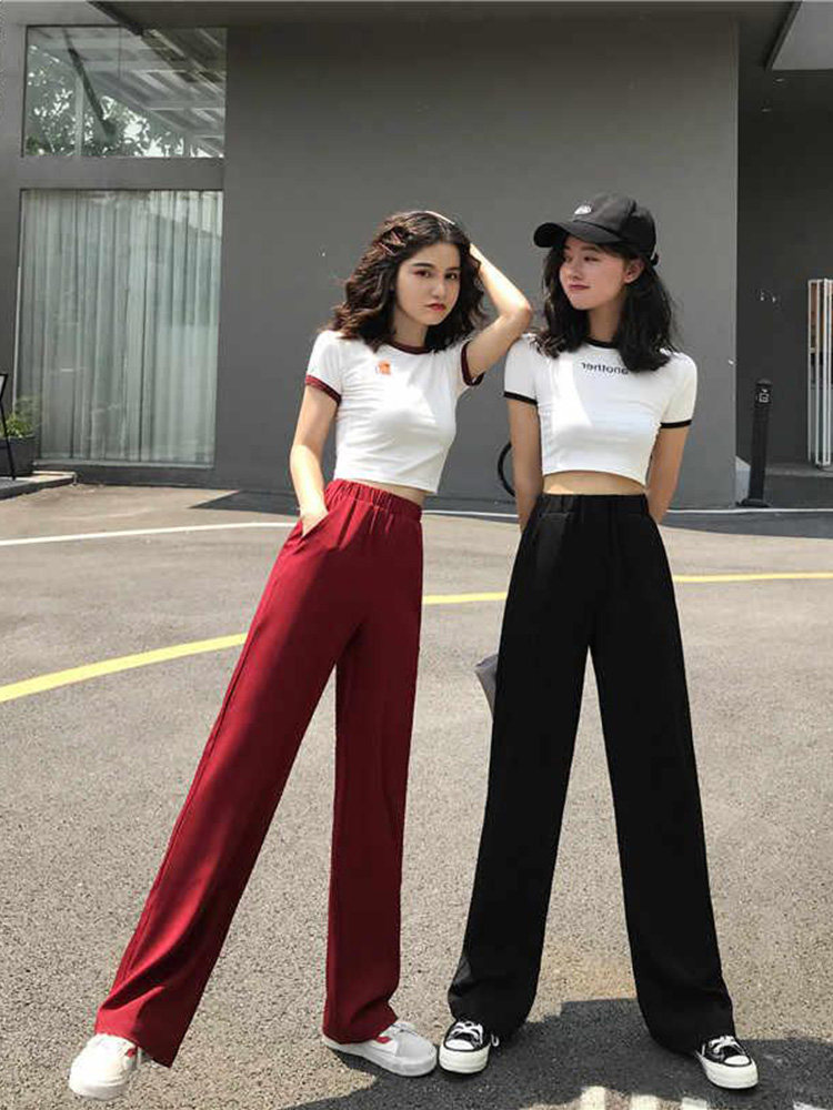 2021 summer new Hong Kong style casual thin wide-leg pants suit foreign style fashion sexy tops and pants two-piece set