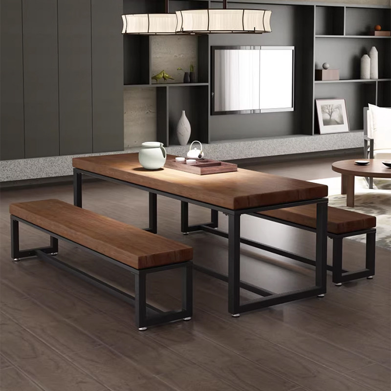 铁艺实木餐桌饭店桌长方形餐饮商用桌子餐厅饭桌奶茶店餐桌椅组合