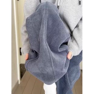 灰色灯芯绒阔腿裤女秋冬2025新款高腰显瘦小个子加绒运动休闲卫裤