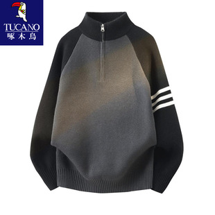 啄木鸟半拉链毛衣男秋冬季2025新款青少年针织打底衫男生加厚线衣