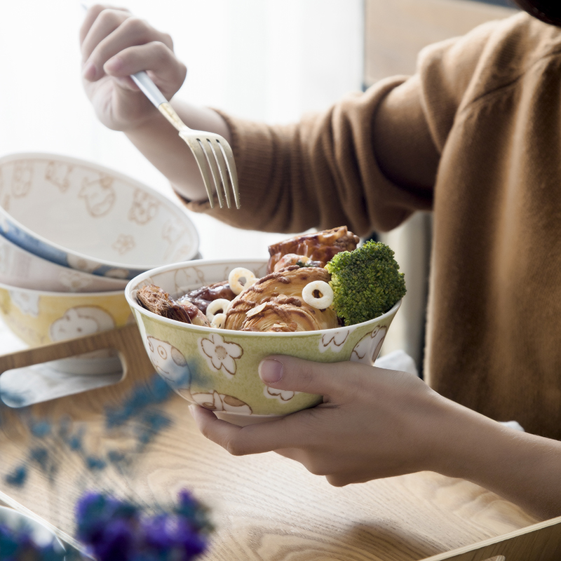 釉下彩家用餐具12餐具卡通米饭碗