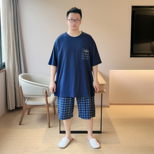 男士睡衣夏款休闲风短袖纯棉薄款青少年特大码短裤男生家居服套装