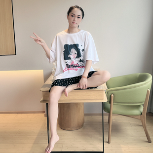 春夏纯棉短袖 短裤 睡衣女大码 加肥加大胖m200斤全棉甜美家居服套装