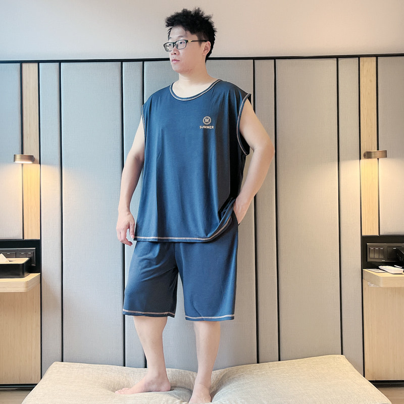 莫代尔睡衣男士夏季背心无袖薄款大码夏天冰丝胖子加肥家居服套装