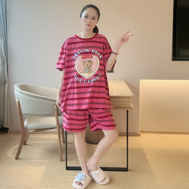 睡衣女款夏季2025新款纯棉短袖短裤夏天女士可外穿大码家居服套装