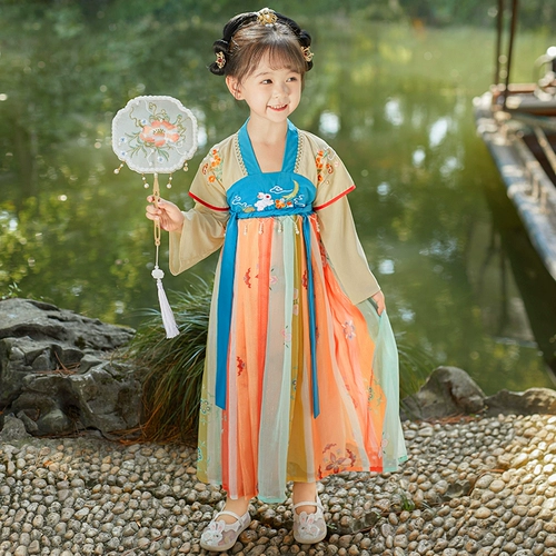 Детские девочки Hanfu Girls Spring и осенью бой 2024 Новое Гифенг Супер Сказочное платье маленькая девочка костюмы юбка Tang Dynasty Girl