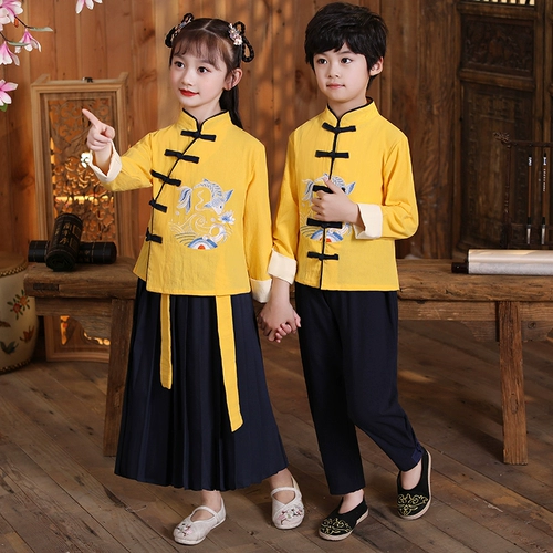 Детское ханьфу, осенний этнический костюм мальчика цветочника, китайский стиль, этнический стиль