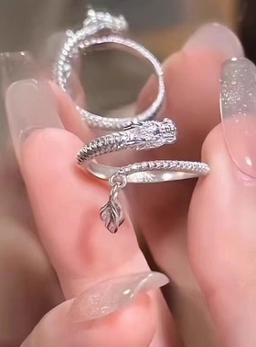 足银S999神龙摆尾转乾坤戒指女黄金色灵动摇摆龙尾龙鳞盘龙戒指