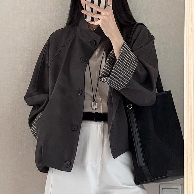 灰色短风衣外套女2025春季新款