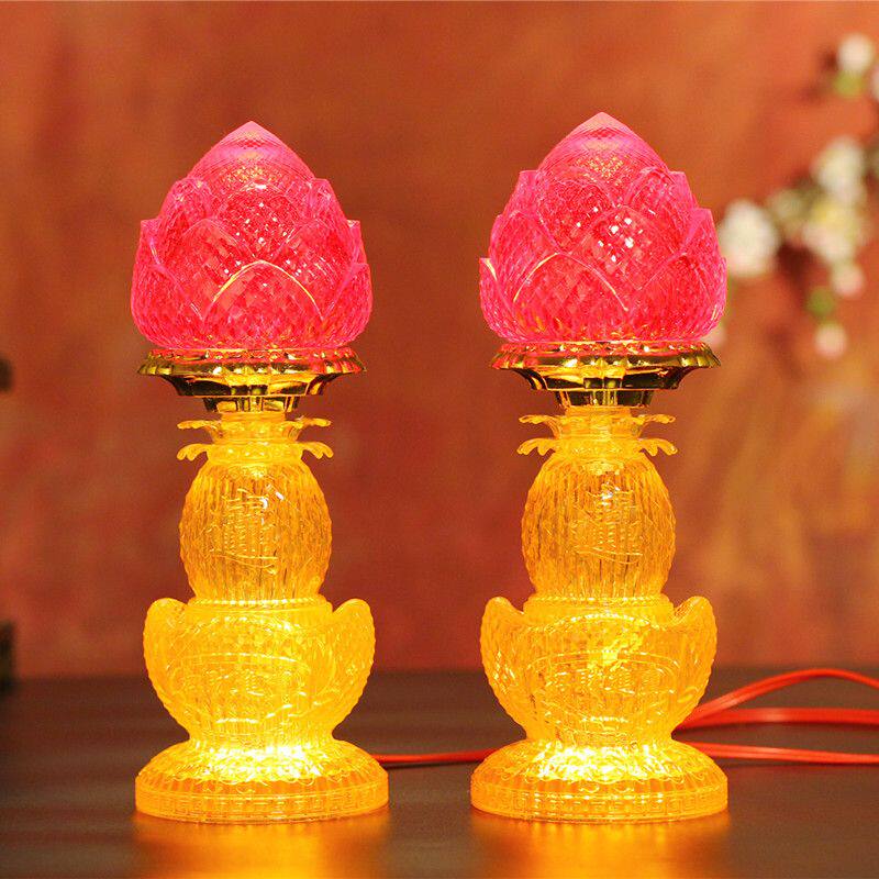 莲花灯神台仙堂长明灯插电led七彩水晶道家太极八卦佛家菩萨佛灯