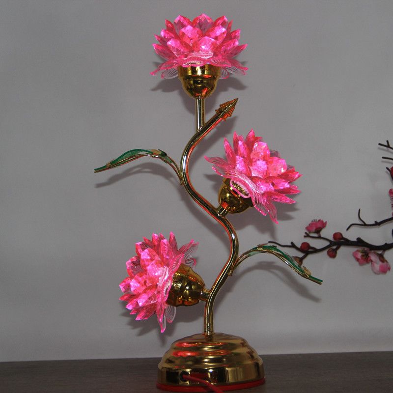 家用佛堂莲花灯供灯LED七彩莲花灯供灯佛灯水晶三品莲花灯佛供灯