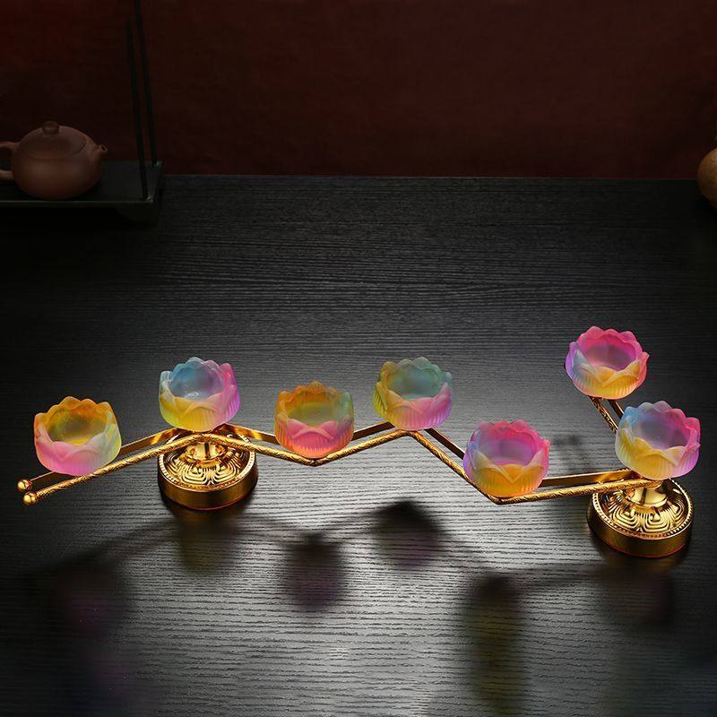 北斗七星灯阵供佛酥油灯座烛台灯架供七盏莲花灯三层南斗六星灯