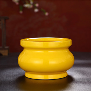 佛具 无字陶瓷纯黄香炉碗家用室内供奉花瓶果盘供佛套装