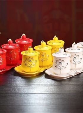 仙用水杯陶瓷佛前莲花白色大悲佛堂供水净水观音套装财神供佛杯