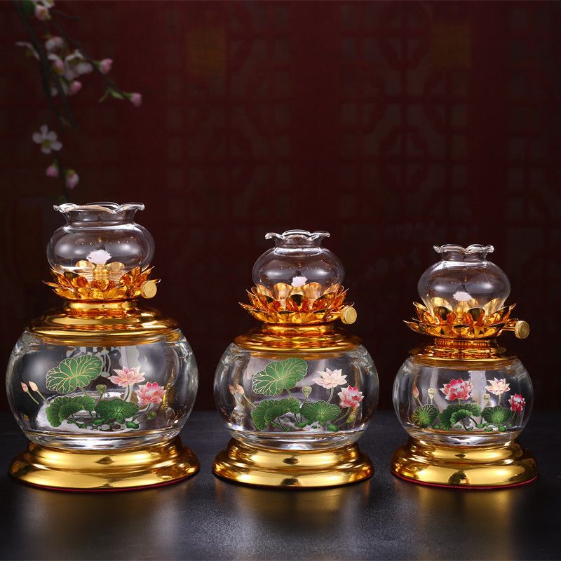 佛堂长明灯防风调节供佛油灯 合金莲花调光灯油灯供佛酥油油灯