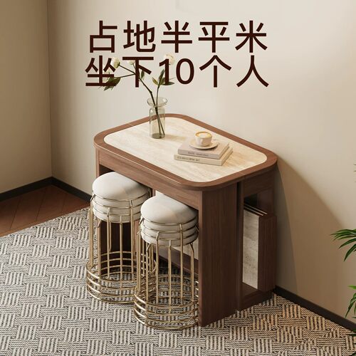 小户型实木岩板伸缩折叠餐桌椅