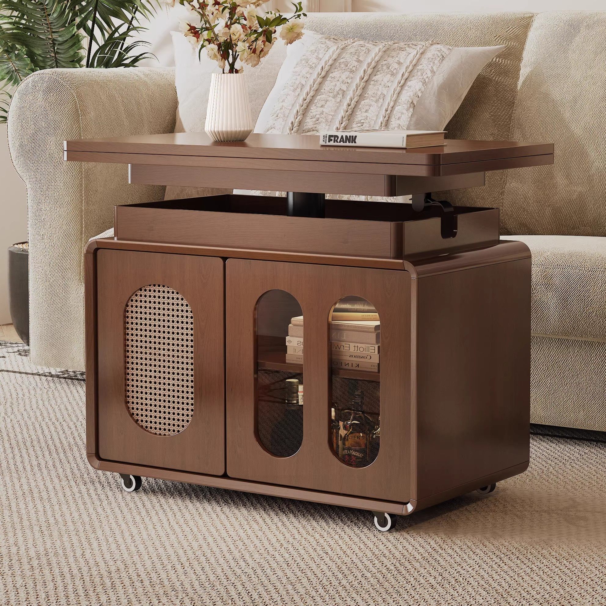 实木茶几折叠升降可移动沙发边柜客厅家用2025新款推车沙发边几