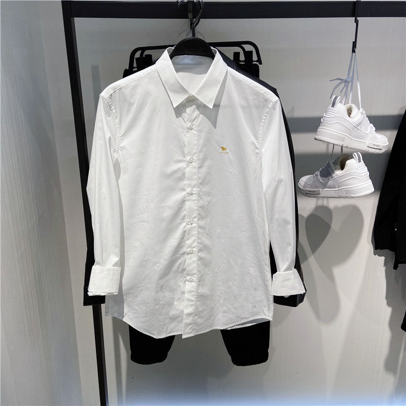 代工男装2023年春季新韩版免烫小蜜蜂长袖白衬衫衬衣男GY103521E