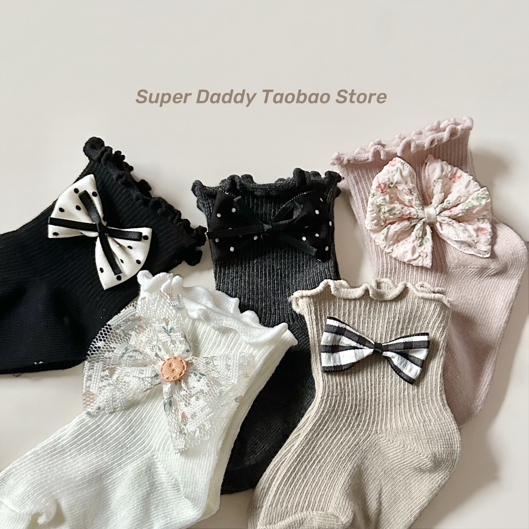 婴儿袜子春夏纯棉宝宝袜松口不勒腿可爱公主风花边棉袜女童中筒袜