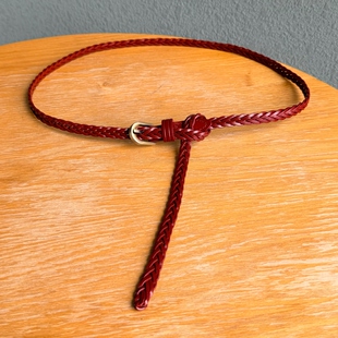 简约复古手编细腰带女收腰装 26夏季 新款 法式 连衣裙小皮带 饰低腰裤