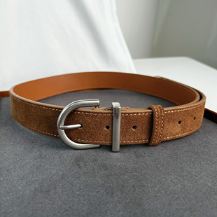 简约复古高级感银扣翻毛皮腰带二层牛皮绒面皮带配休闲裤 韩版 女式