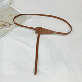 春夏简约穿孔绑带压线边二层牛皮细腰带女装 饰连衣裙百搭小皮带