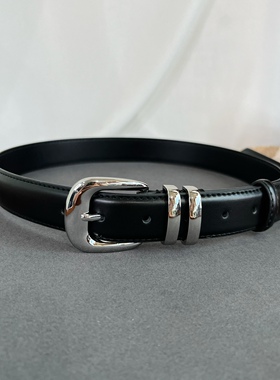 新款高级感女式银扣皮带休闲百搭二层牛皮腰带搭配牛仔裤休闲裤潮