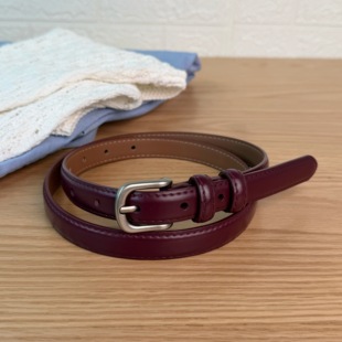 25秋冬韩系高级感配色细皮带复古简约哑银扣二层牛皮腰带配休闲裤
