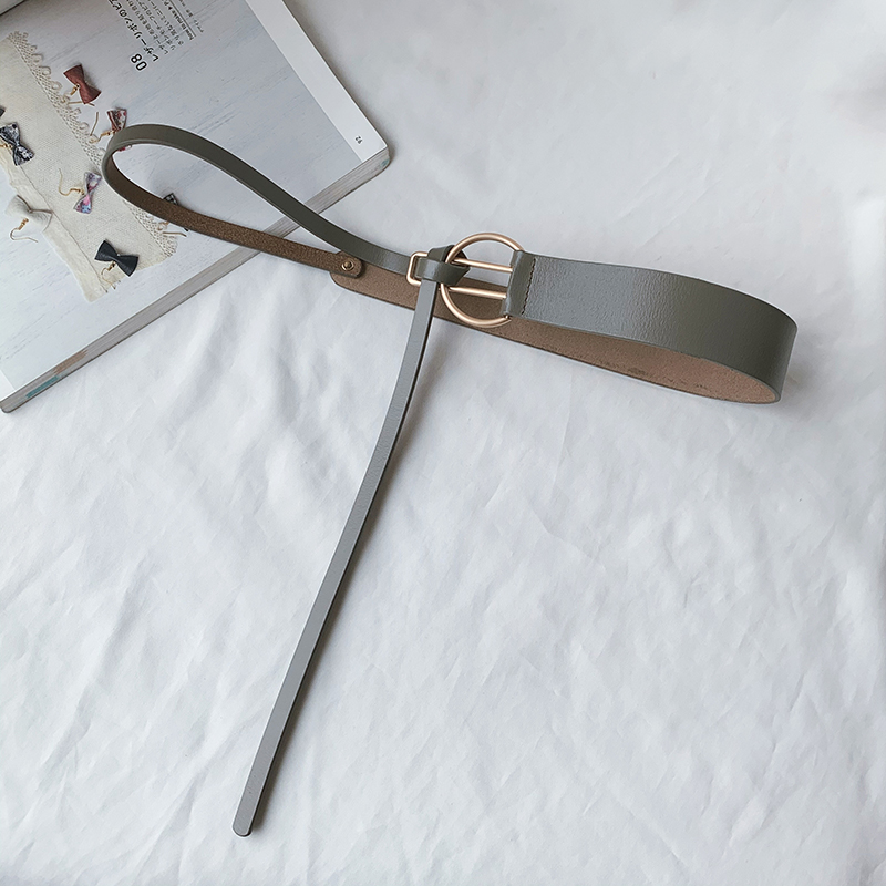 韩版时尚方圆双扣绑带真皮细腰带女装饰搭配裙子百搭休闲纯牛皮带