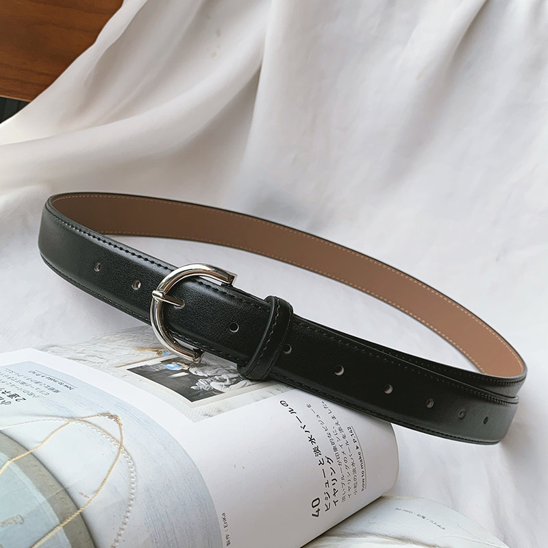 韩版简约半圆针扣牛皮皮带女装饰牛仔裤搭配裙子休闲百搭真皮腰带